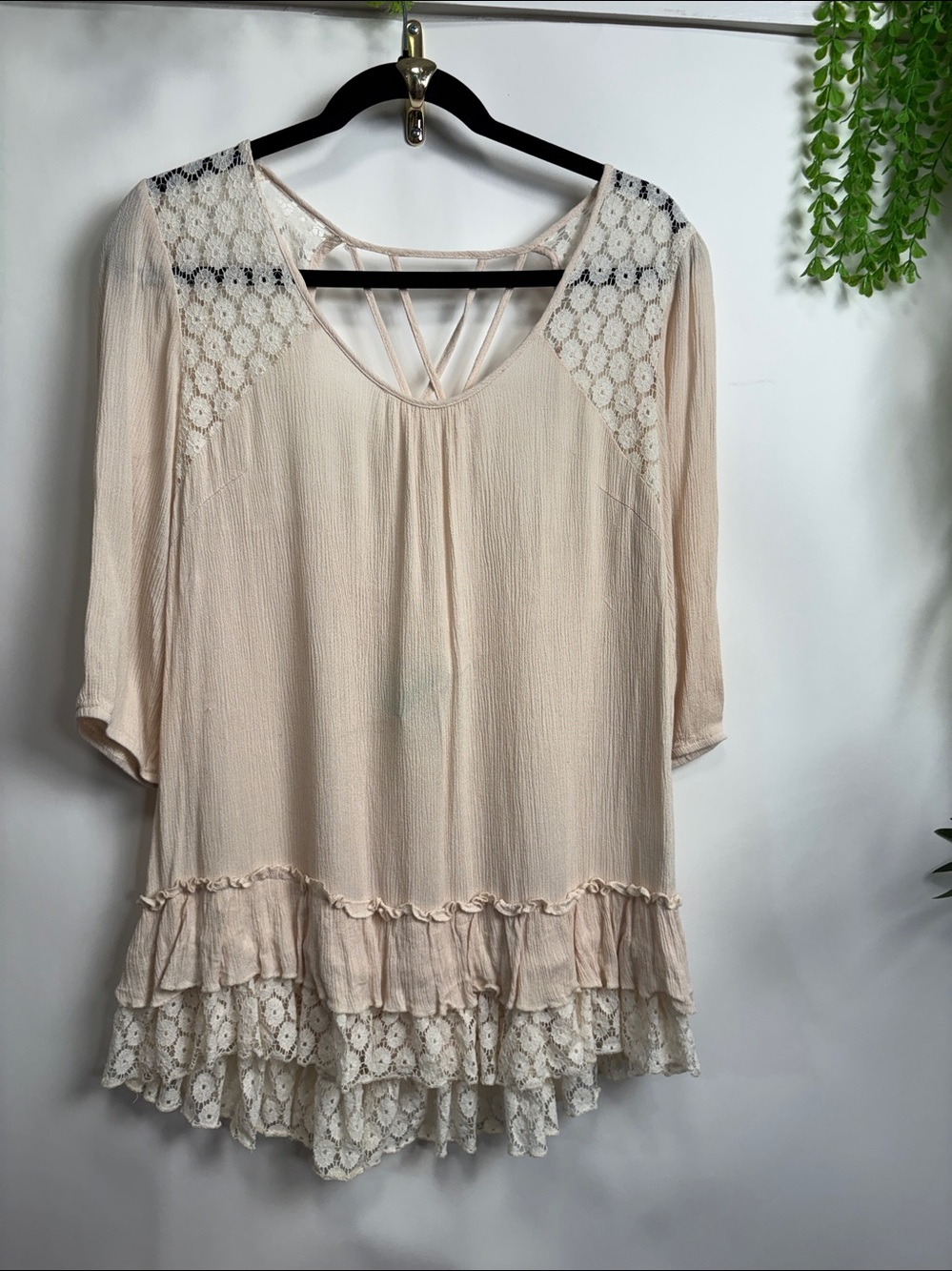 A'Reve Cream Lace-Trim Boho Peasant Tunic